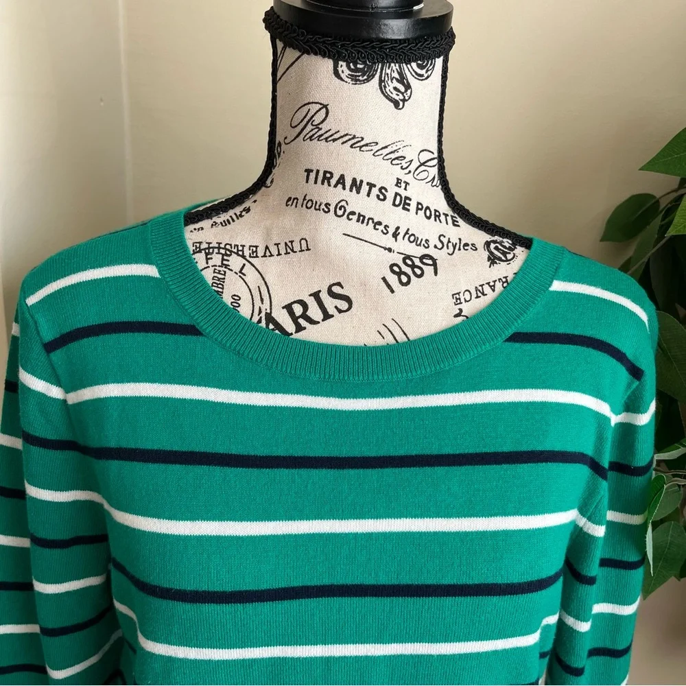 J. Crew Striped Pullover Crew Neck Sweater Green Sz M